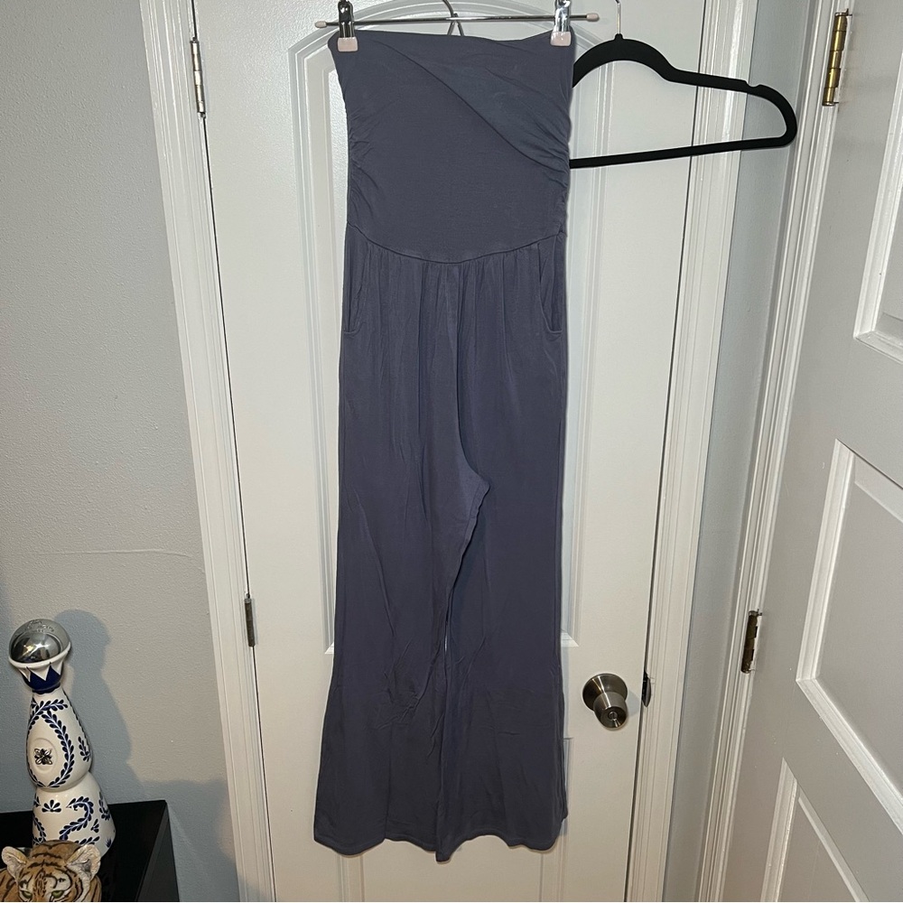 Cotton Strapless Jumpsuit in Gray